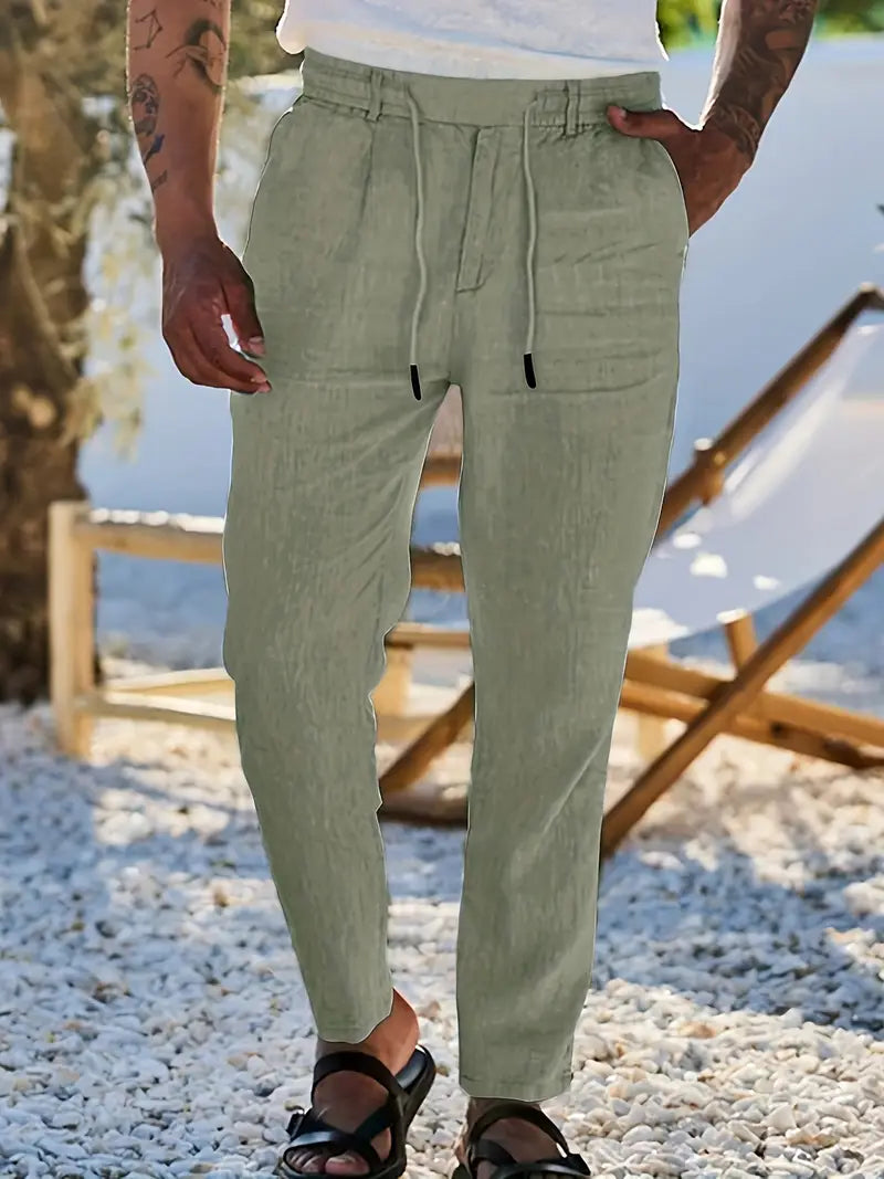 NICHOLS | PANTALONES ANCHOS DE LINO CON CORDÓN