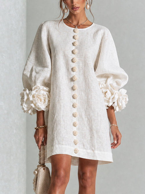 Vestido blanco botones florales