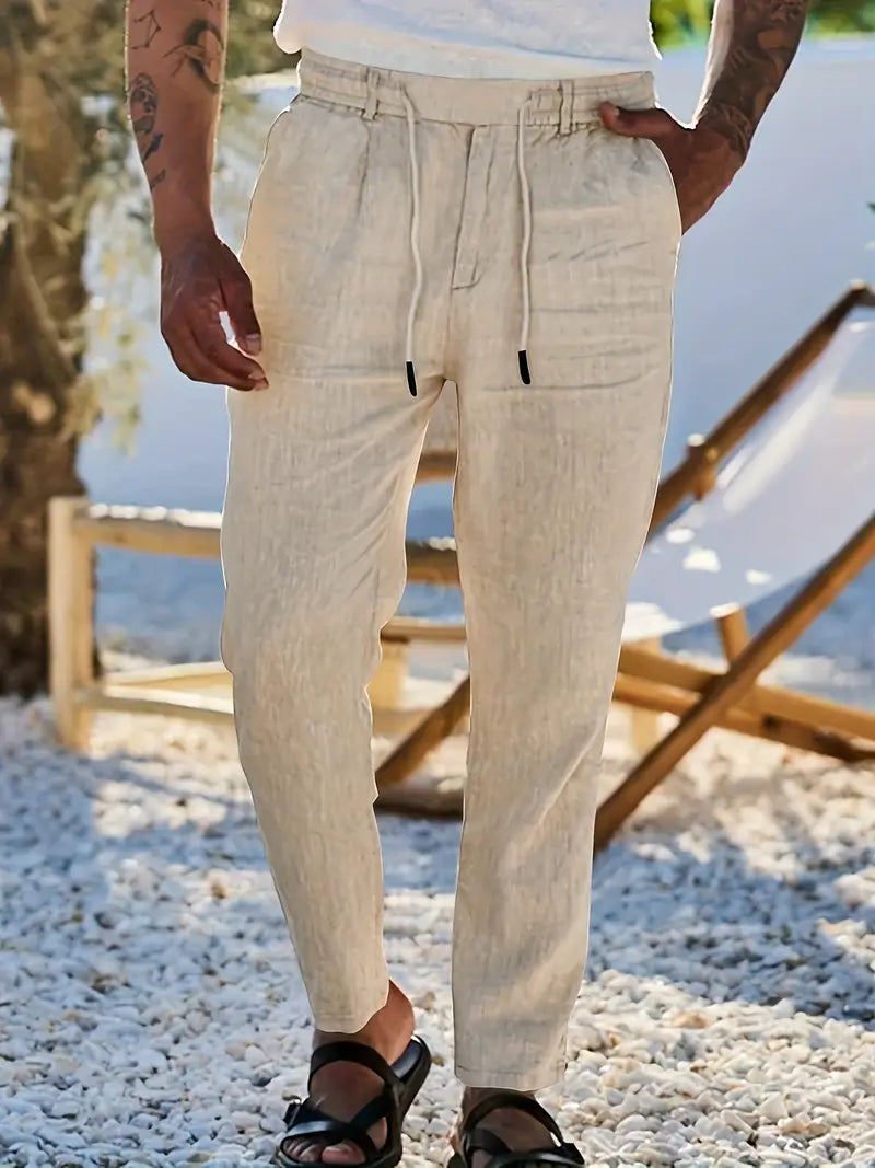 NICHOLS | PANTALONES ANCHOS DE LINO CON CORDÓN