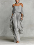 Isabela | Conjunto fluido gris con top de tirantes y pantalón ligero