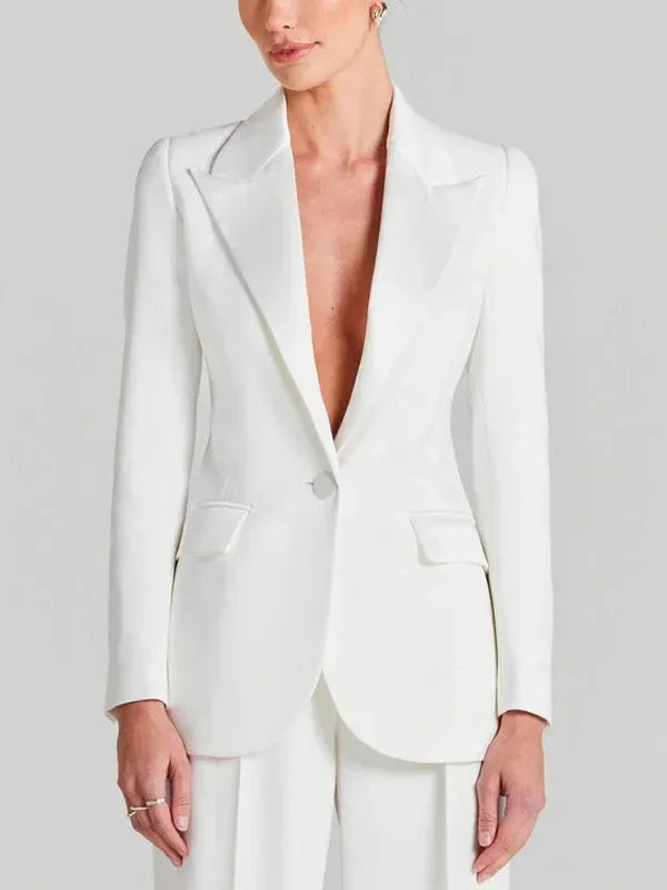 Sofia | Blazer blanco de un botón con cuello plisado