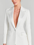 Sofia | Blazer blanco de un botón con cuello plisado