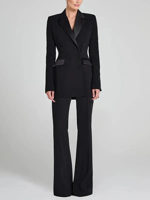 Sofia | Blazer reversible de satén negro con doble hilera de botones