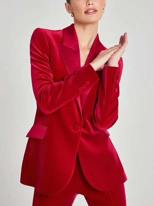 Sofia | Blazer de terciopelo rojo con solapas de pico