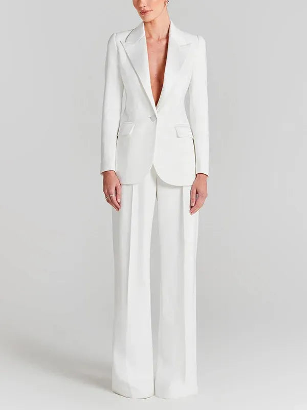 Sofia | Blazer blanco de un botón con cuello plisado
