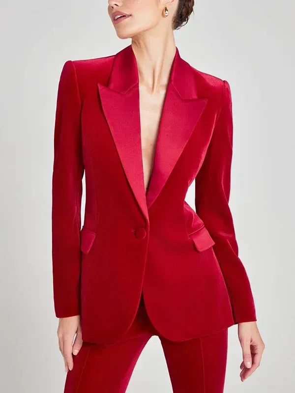 Sofia | Blazer de terciopelo rojo con solapas de pico