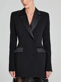 Sofia | Blazer reversible de satén negro con doble hilera de botones