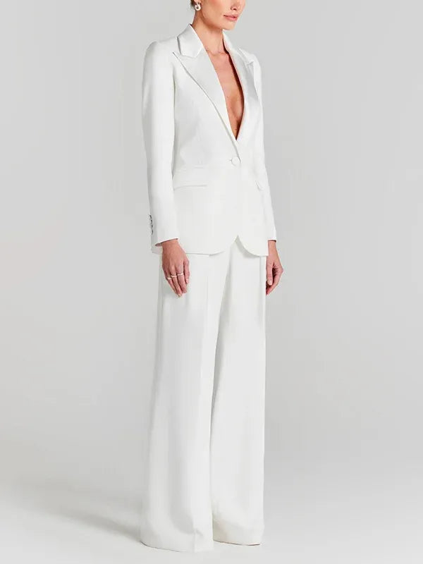 Sofia | Blazer blanco de un botón con cuello plisado