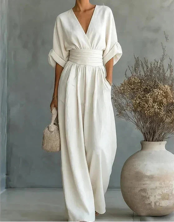 Daniela - Mono elegante de escote en V y pierna ancha